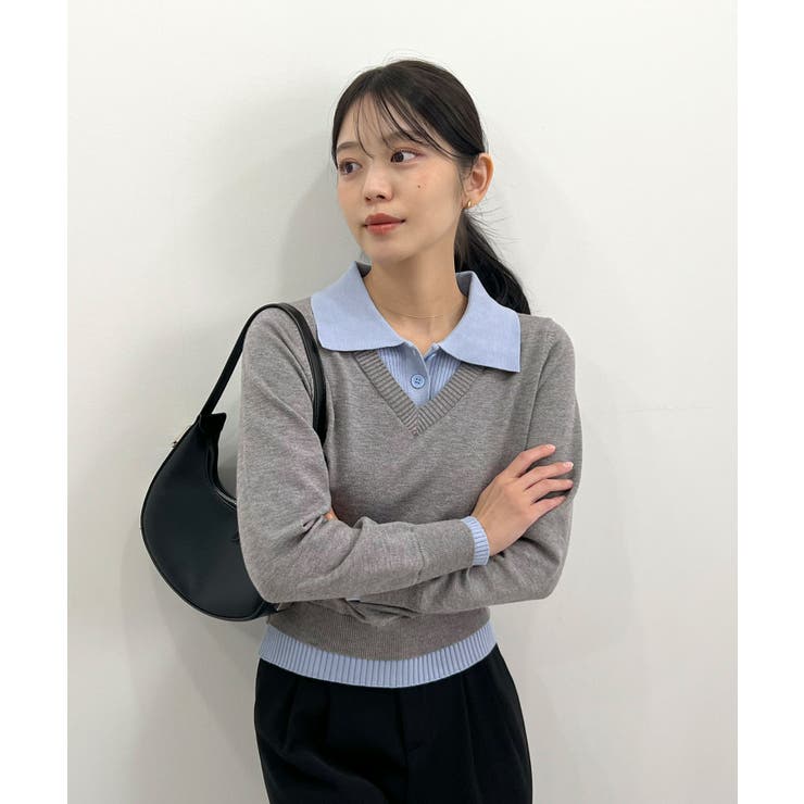 こなれ感出せる配色ニット。レイヤード風ポロニットトップス | futier land | 詳細画像21 