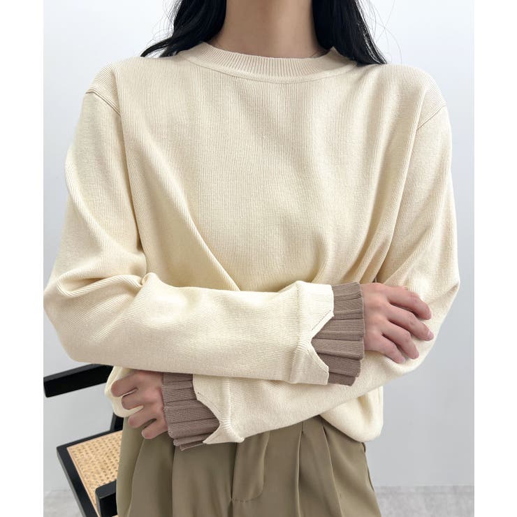 大人さりげないバイカラー。袖フリルニットトップス | futier land | 詳細画像16 