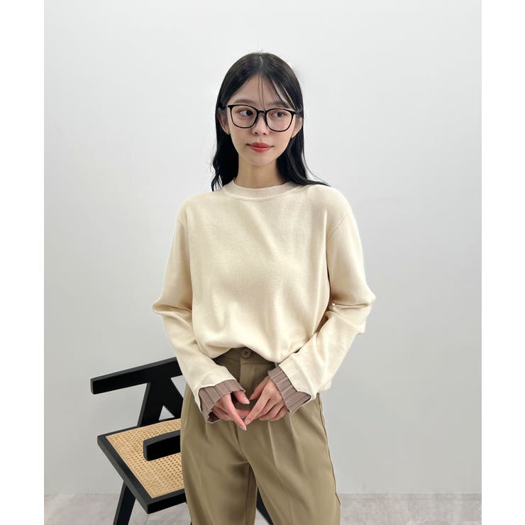 大人さりげないバイカラー。袖フリルニットトップス | futier land | 詳細画像22 