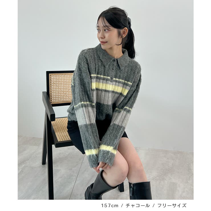 ふわっと包まれる幸せニット。アルパカタッチボーダーポロニット | futier land | 詳細画像7 