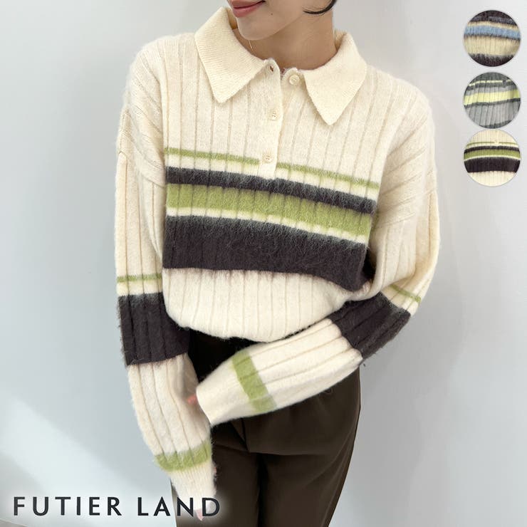 ふわっと包まれる幸せニット。アルパカタッチボーダーポロニット | futier land | 詳細画像1 
