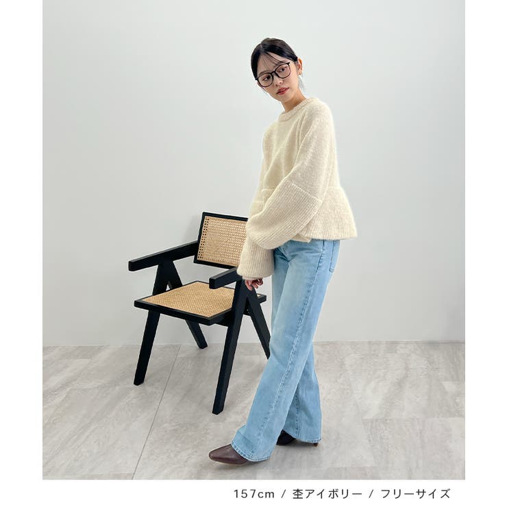 ふんわり袖で可愛さUP。ボリューム袖ペプラムニットトップス | futier land | 詳細画像7 