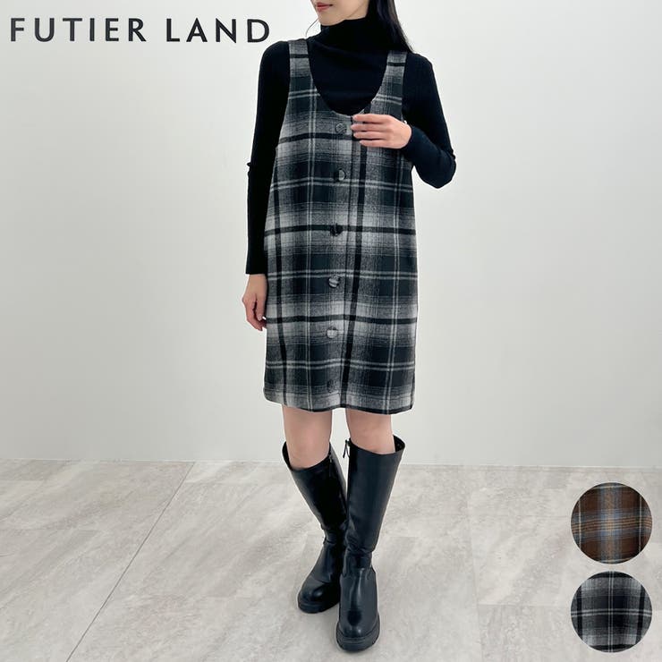 季節感たっぷり。起毛チェック柄ジャンスカ | futier land | 詳細画像1 