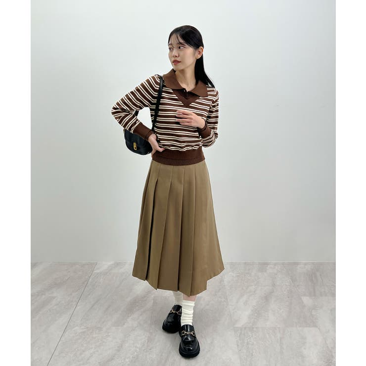 こなれ感出せる配色ニット。レイヤード風ポロニットトップス | futier land | 詳細画像16 