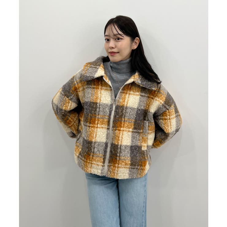 イエローチェック | 季節感をプラス。チェック柄ボアコート | futier land