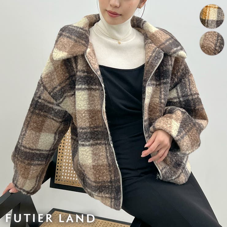 季節感をプラス。チェック柄ボアコート | futier land | 詳細画像1 