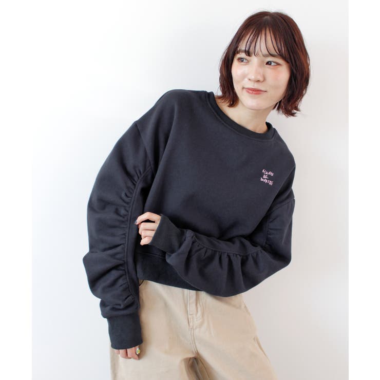 ネイビー | 《ABYS》ふんわり袖で魅せる。袖シャーリング裏起毛スウエット | futier land