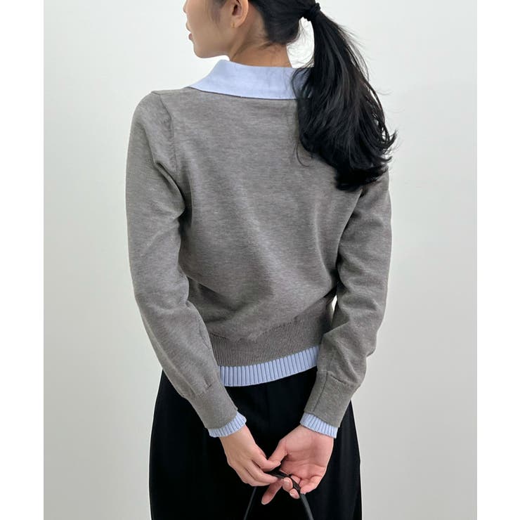 こなれ感出せる配色ニット。レイヤード風ポロニットトップス | futier land | 詳細画像23 