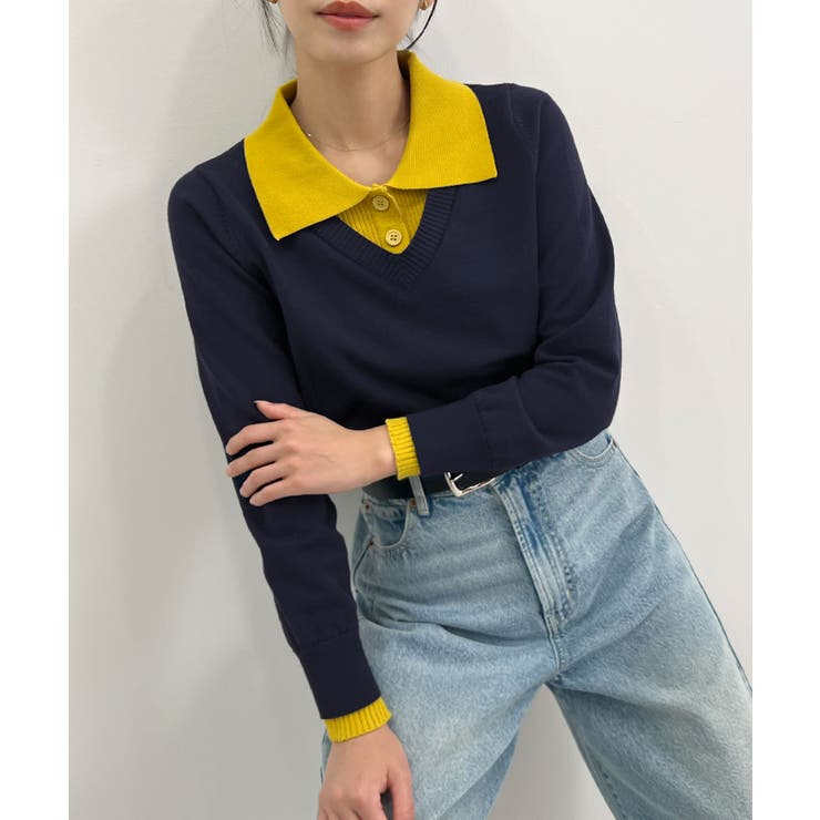 こなれ感出せる配色ニット。レイヤード風ポロニットトップス | futier land | 詳細画像27 