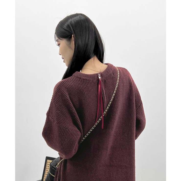 ボルドー | 前後２wayでも華やぐ。zip付ミニ丈ニットワンピース | futier land