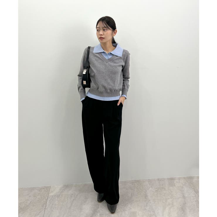 こなれ感出せる配色ニット。レイヤード風ポロニットトップス | futier land | 詳細画像19 