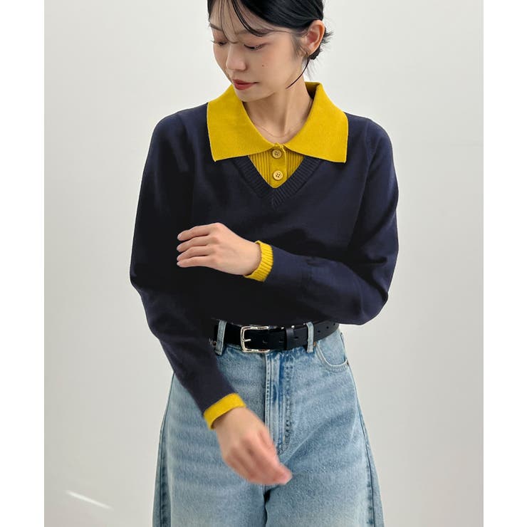 こなれ感出せる配色ニット。レイヤード風ポロニットトップス | futier land | 詳細画像31 