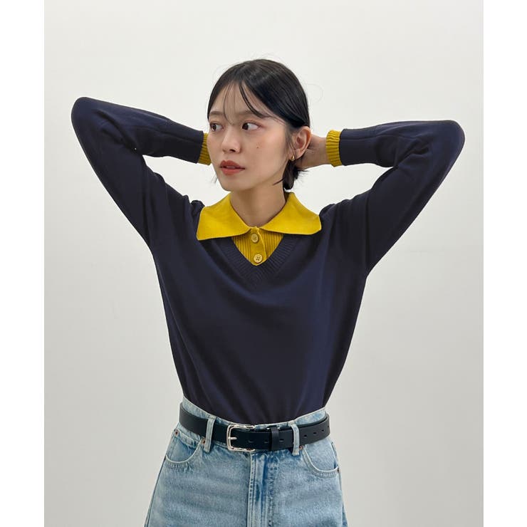 こなれ感出せる配色ニット。レイヤード風ポロニットトップス | futier land | 詳細画像30 