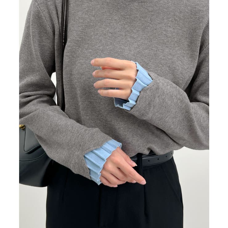 大人さりげないバイカラー。袖フリルニットトップス | futier land | 詳細画像30 