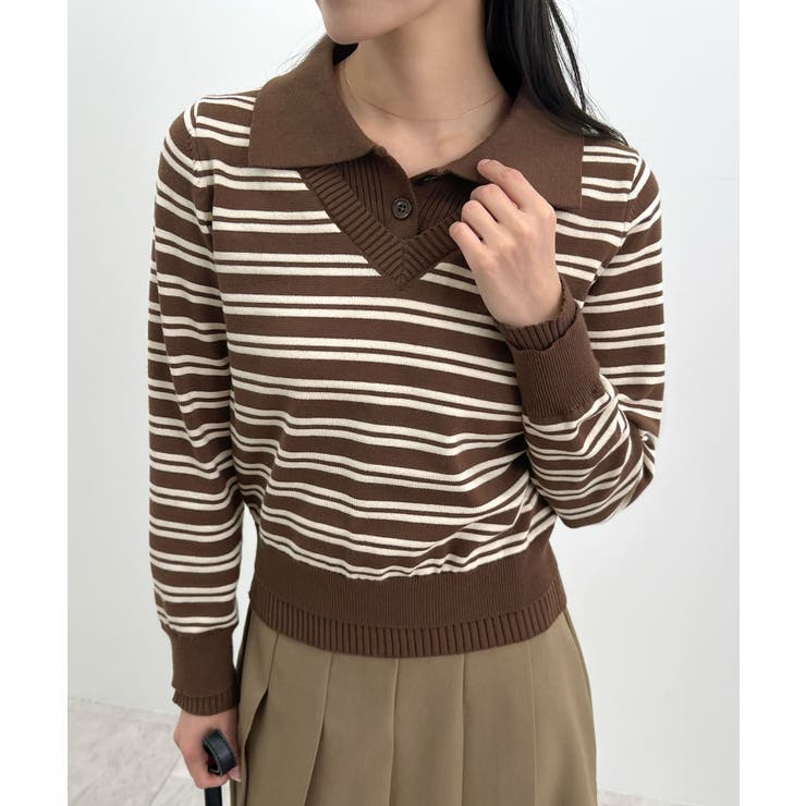 こなれ感出せる配色ニット。レイヤード風ポロニットトップス | futier land | 詳細画像11 