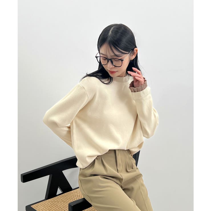 大人さりげないバイカラー。袖フリルニットトップス | futier land | 詳細画像19 