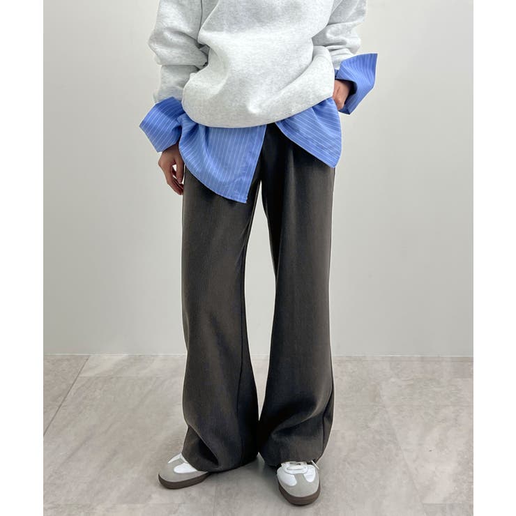 グレー | 脚長シルエットが叶う。ウールライクツータックワイドパンツ | futier land