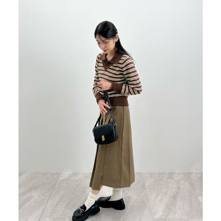 こなれ感出せる配色ニット。レイヤード風ポロニットトップス | futier land | 詳細画像14 