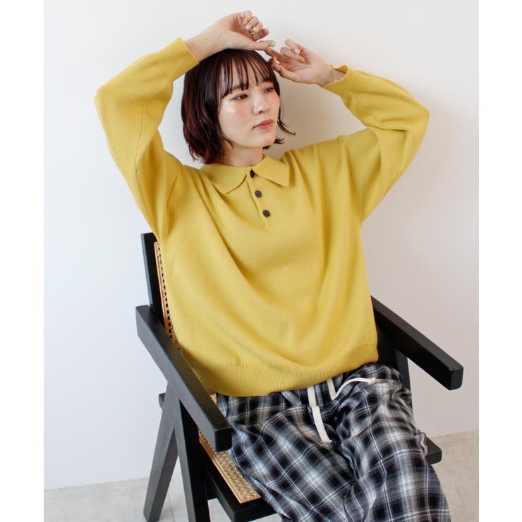 ABYS》大人カジュアルが叶う。襟付きポロカラーニットトップス[品番