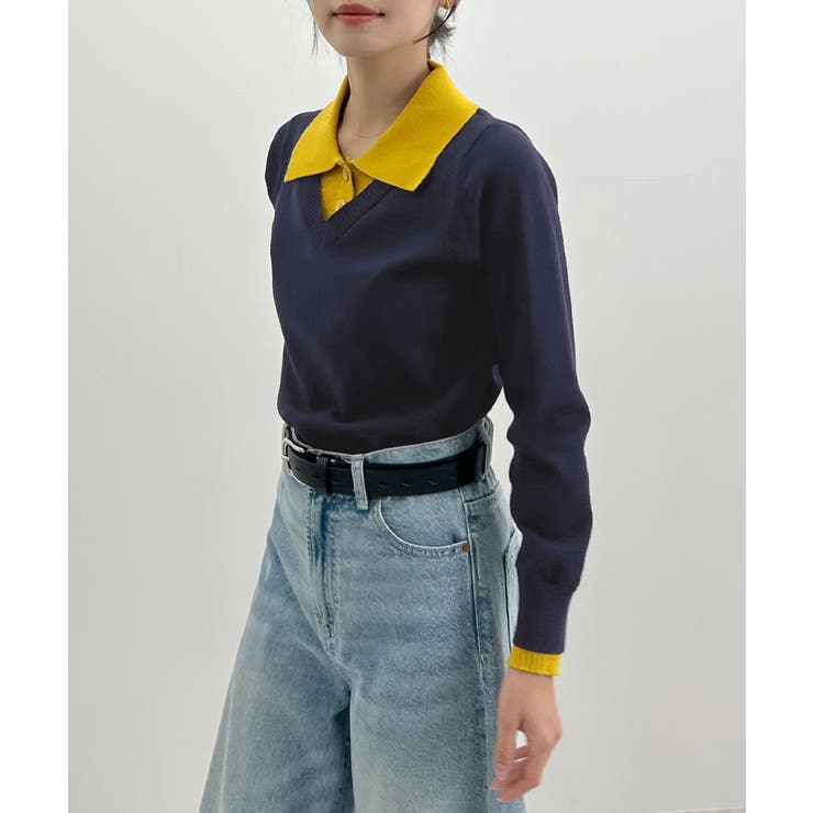 こなれ感出せる配色ニット。レイヤード風ポロニットトップス | futier land | 詳細画像29 