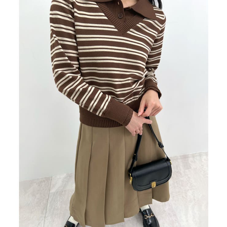 こなれ感出せる配色ニット。レイヤード風ポロニットトップス | futier land | 詳細画像12 