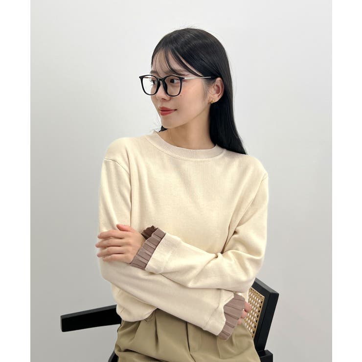 大人さりげないバイカラー。袖フリルニットトップス | futier land | 詳細画像18 