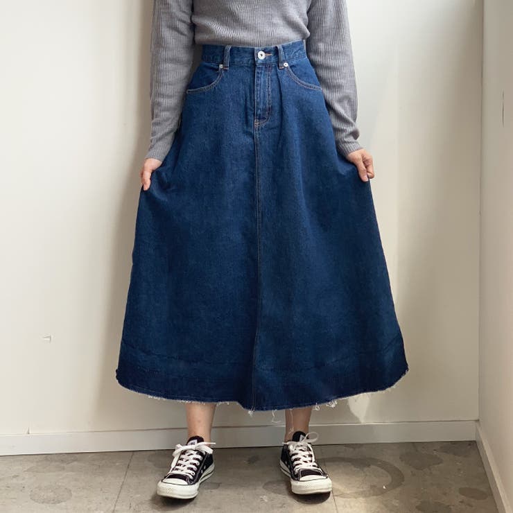 リメイクデニム ロングスカート リメイク風デニム デニムスカート ロングスカート[品番