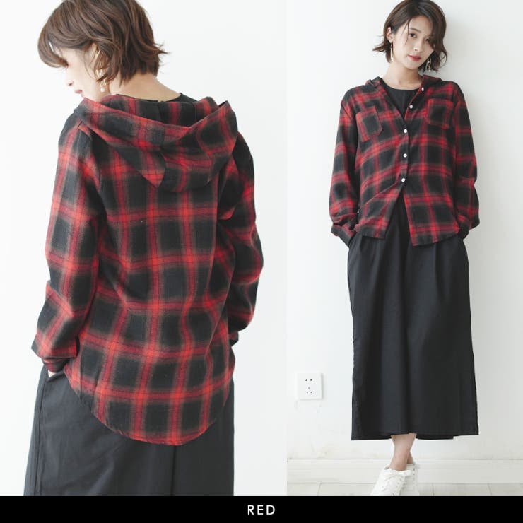 チェックシャツ フード付き シャツ[品番：FI000005795]｜futier land