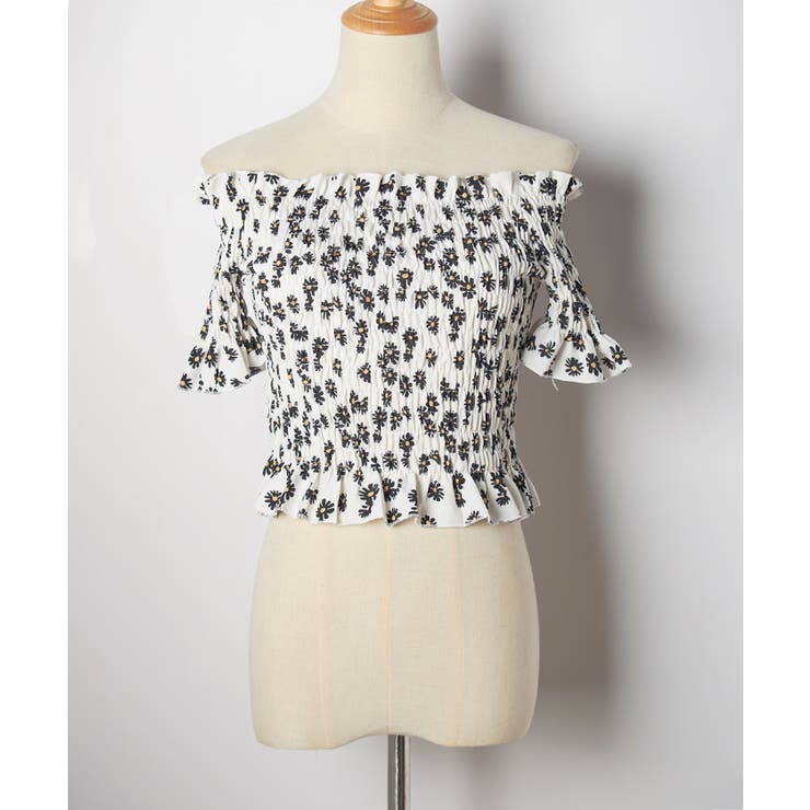 【THEAIRTOWN】オフショルダーシャーリングシャツトップ♡ シャーリング トップス オフショルダー[品番：FI000006208