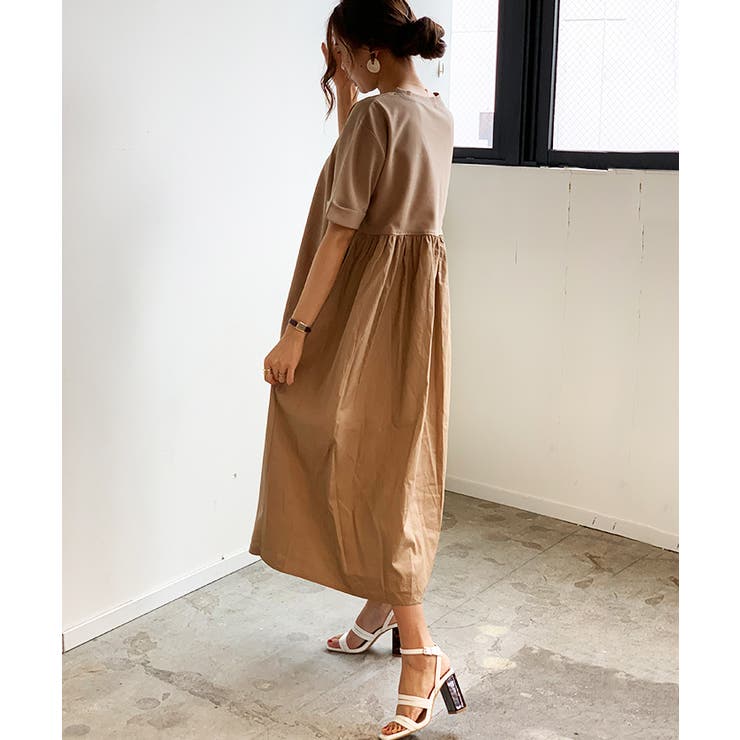 ワンピース バックギャザー 切替[品番：FI000006194]｜futier land