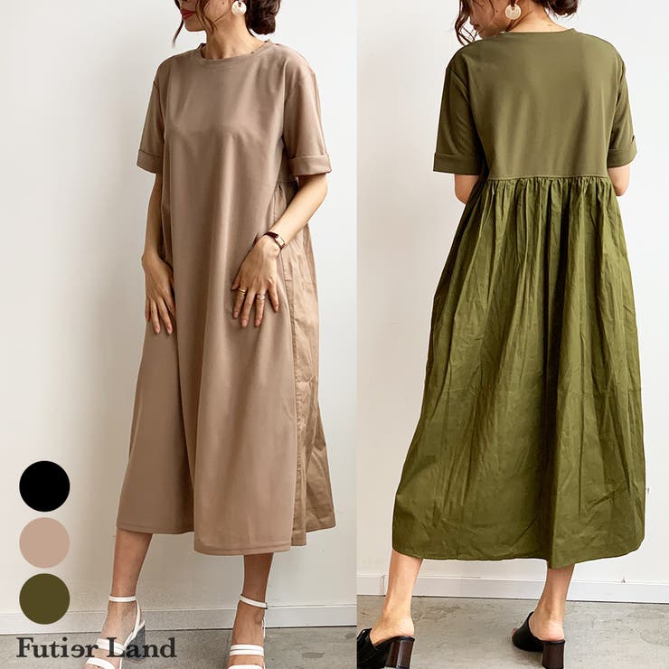 ワンピース バックギャザー 切替[品番：FI000006194]｜futier land