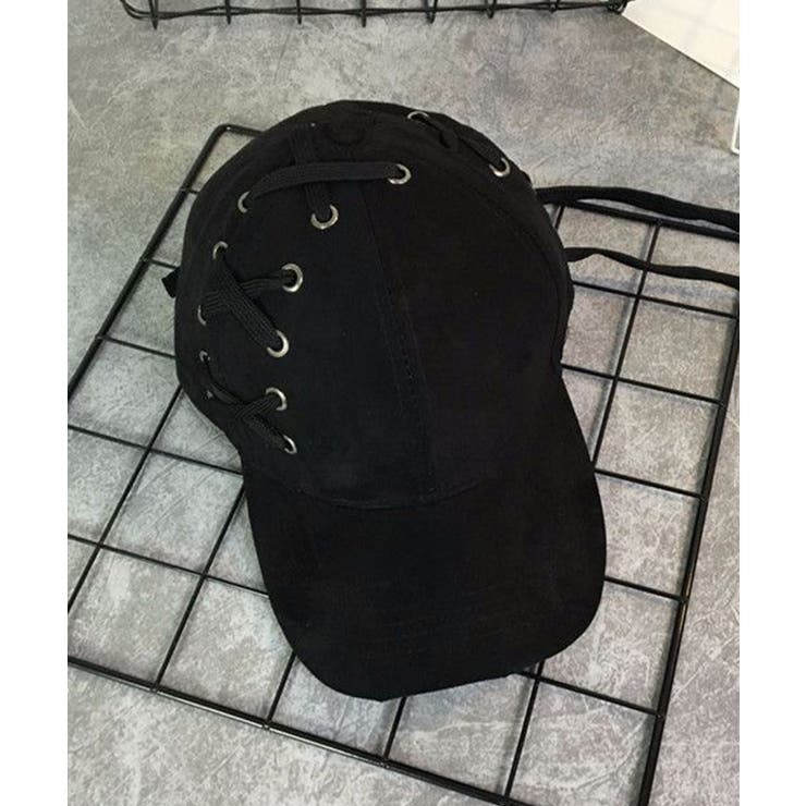 黒いレースアップキャップ 春新作】キャップ レースアップ 編み上げ[品番：FI000004549]｜futier