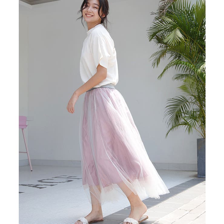 チュールスカート ロングスカート フレアスカート[品番