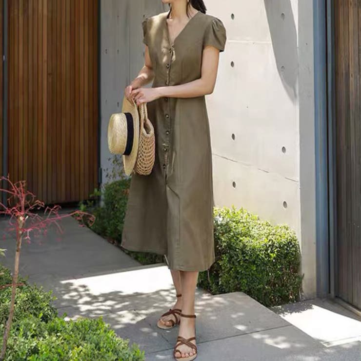 ワンピース ロングワンピース フロントボタン[品番：FI000006317