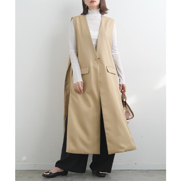 ロングジレ ジレ サイドオープン[品番：FI000007174]｜futier