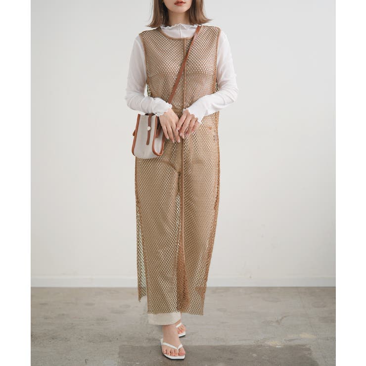 【ネット限定】 メッシュ ロングワンピース カットメッシュ[品番：FI000007270 ワンピース