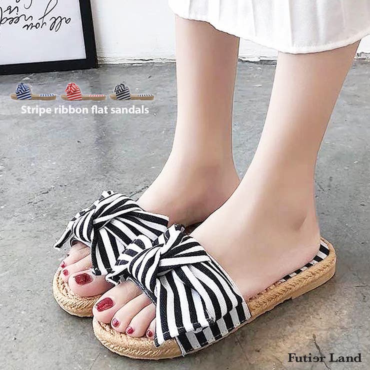 ストライプ サンダル リボン[品番：FI000004991]｜futier land