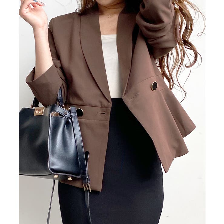 フリル付きブラウンジャケット スタイルブロック STYLEBLOCK 綿ツイルフリルスリーブミリタリー