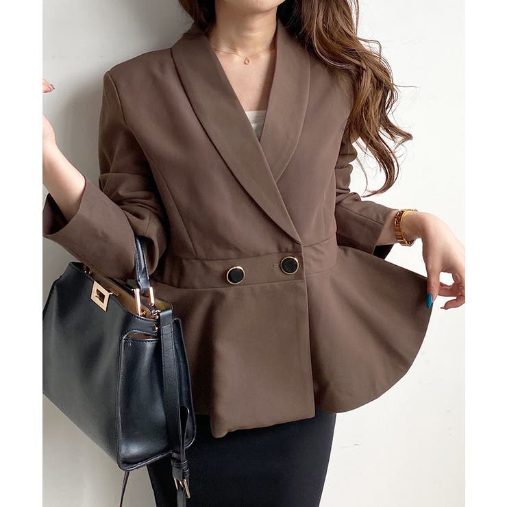 フリル付きブラウンジャケット ジャケット フリル ショートジャケット[品番：FI000007395]｜futier