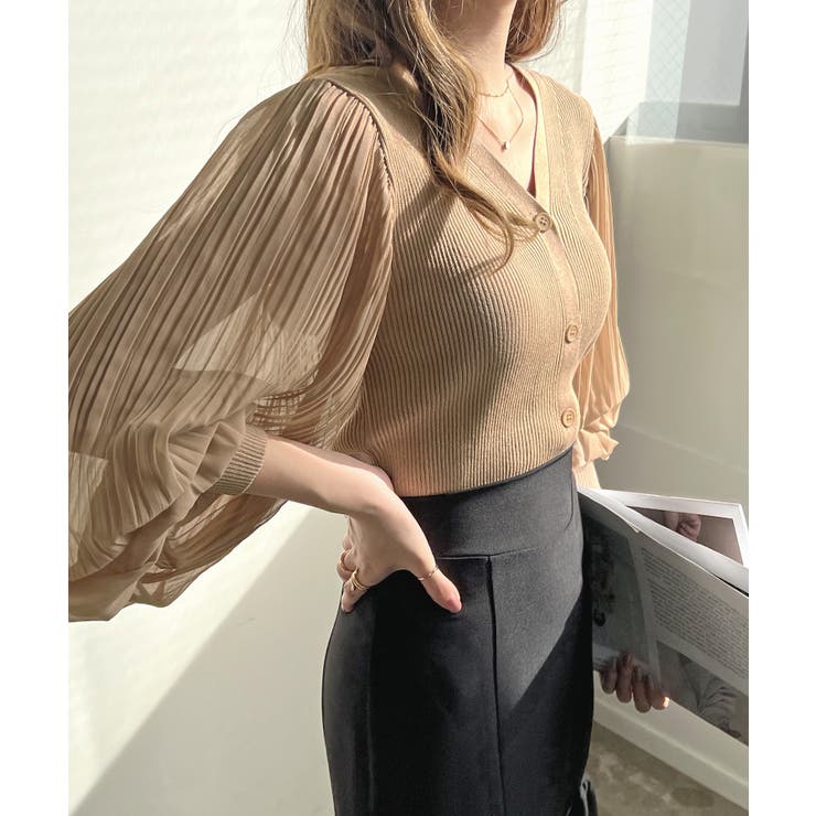 選べる2タイプひんやり涼しい。シアーバルーン袖ネックカーディガン | futier land | 詳細画像15 