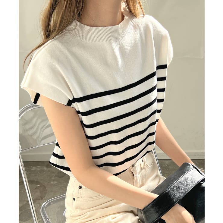 もっちり柔らかい。プチハイネックフレンチスリーブサマーニットトップス | futier land | 詳細画像40 