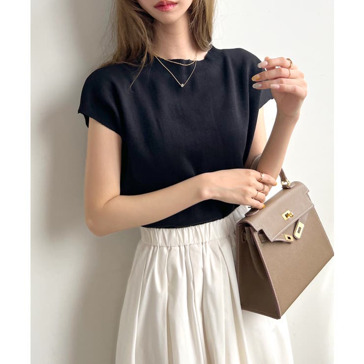 もっちり柔らかい。プチハイネックフレンチスリーブサマーニットトップス | futier land | 詳細画像20 