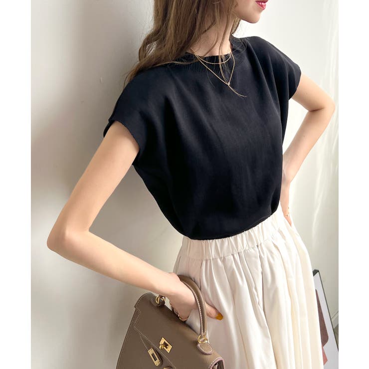 もっちり柔らかい。プチハイネックフレンチスリーブサマーニットトップス | futier land | 詳細画像21 