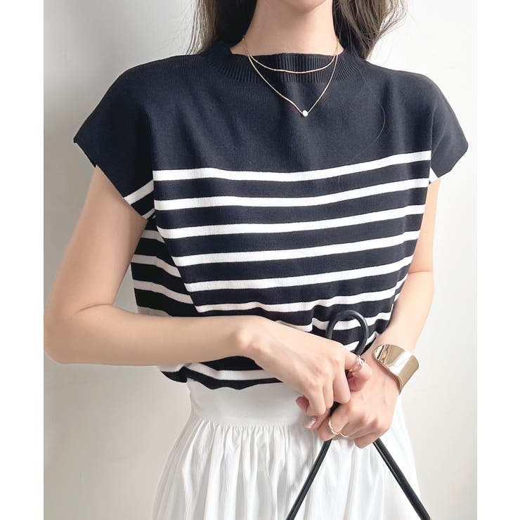 もっちり柔らかい。プチハイネックフレンチスリーブサマーニットトップス | futier land | 詳細画像46 