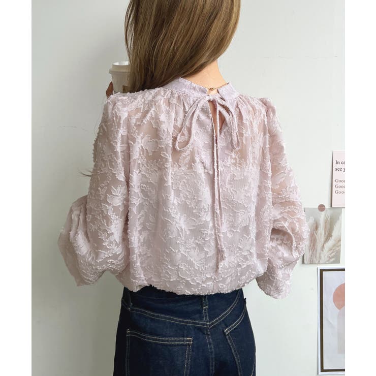 美しく魅力溢れる大人トップス。ジャガードフラワーバルーンスリーブブラウス | futier land | 詳細画像24 