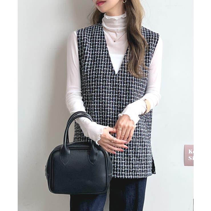 程よく厚みある大人ツイード素材。Vネックツイードベスト | futier land | 詳細画像11 