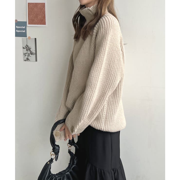 袖ボタンデザインハイネックニット[品番：FI000007415]｜futier