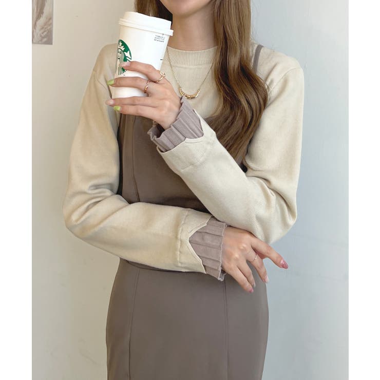 大人さりげないバイカラー。袖フリルニットトップス | futier land | 詳細画像13