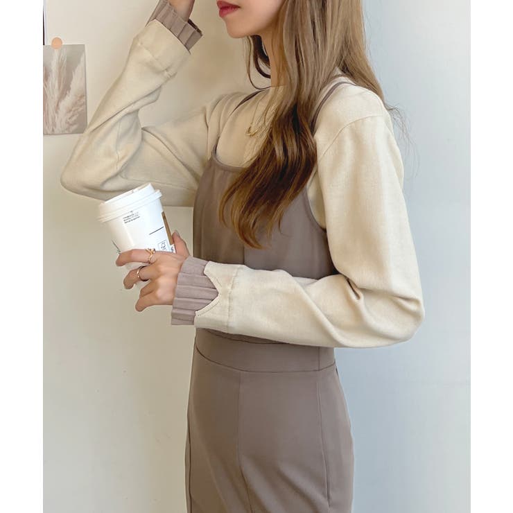 大人さりげないバイカラー。袖フリルニットトップス | futier land | 詳細画像14