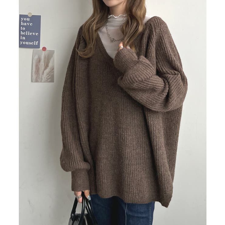 Drawer Vネック&amp;バックリボンニット/茶/size1 バックリボンニットプルオーバー